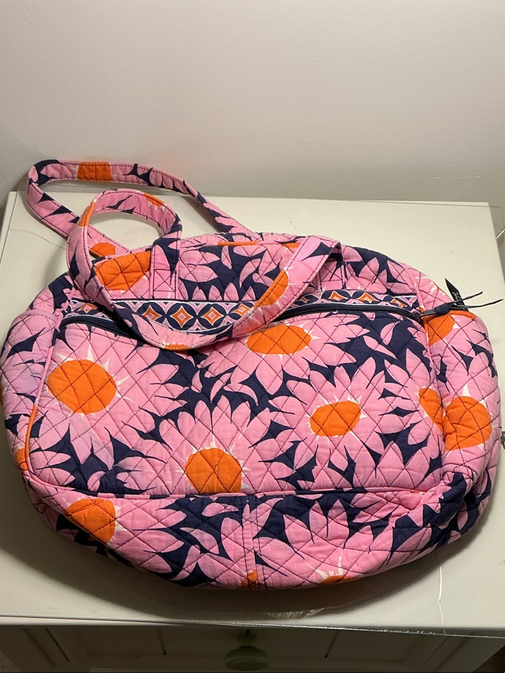 Vera Bradley Pink Quilted diaper Tote with Orange Floral Accents